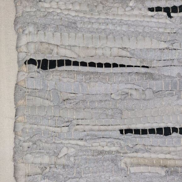 BCBGMAXAZRIA accent rug Baby Blue/ Black Leather Cotton Fringe 27x45 Area Rug - Picture 4 of 6